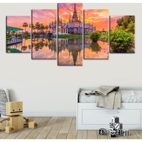 High Definition Printed 5 Pieces: Sacred Church Was Reflected In The Lake Art Poster Cloth Painting Draw Hall Bedroom Decoratio