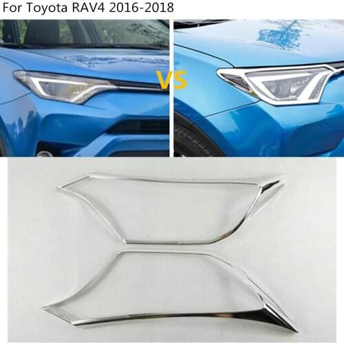 Car Front Head Light Lamp Hood Molding Frame Stick ABS Chrome Cover Trim 2pcs For Toyota RAV4 2016 2017 2018