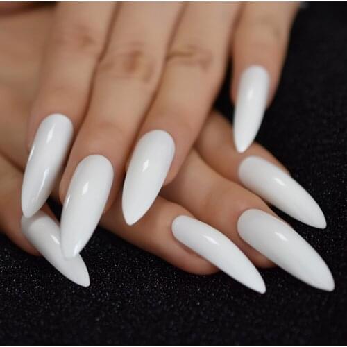 Popular Solid Pure Color False Nails Extra Long Stiletto Tips White Press on Fake Nail Chip UV Gel Finger Extensions Accessories