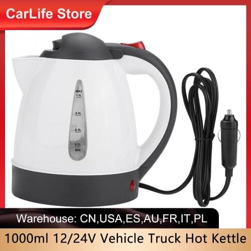 12V 24V Vehicle Truck 1000ml Kettle Hot Water Boiled Heater for Tea Coffee Stainless Steel Large Capacity