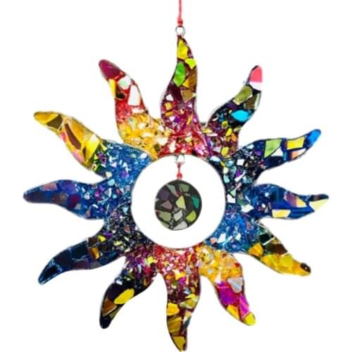 Rainbow Sun Shaped Suncatcher Pendant Colorful Stained Glass Window Hanging Decoration Home Garden Ornament