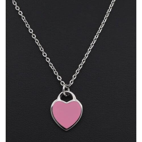 Luxury Brand Enamel Jewelry Women Gift Gold/Rose Gold Silver Colour Choker Chain Stainless Steel Heart Necklaces Pendants