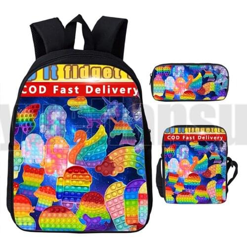 3D Print Rainbow Color Push Bubble Pop It Bag Backpack Anime Teenager Laptop Book Bag Schoolbags 3 Pcs/Set Funny Family Game