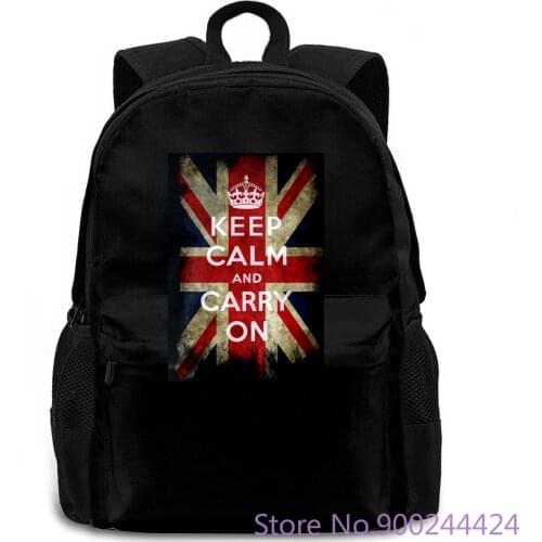 Vintage Keep Calm and Carry on And Union Jack Flag Black Simple Youth women men backpack laptop travel school adult