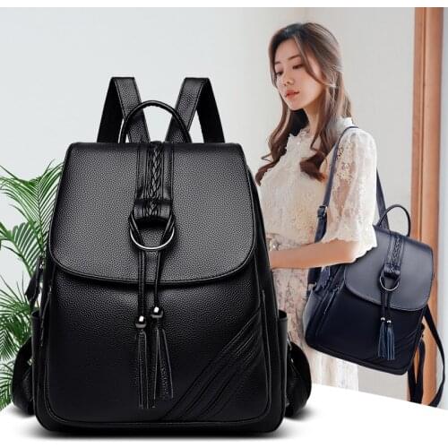Women Leather Backpacks High Quality Duble Tassel Female Vintage Backpack For Girls School Bag Travel Bagpack Ladies Sac A Dos