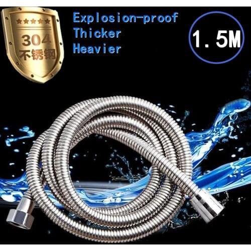 High Quality Stainless Steel Flexible Shower Hose 1.5m Bathroom Shower Water Hose Extension Plumbing Pipe Pulling Spring Tube