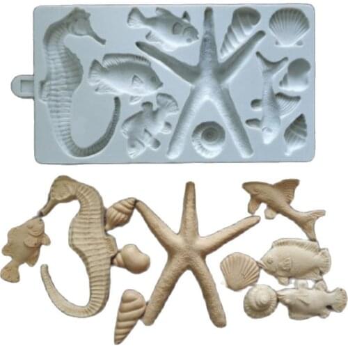 Starfish Hippocampus Shape Silicone Fondant Mold Small Fish Shell Conch Shape Cake Decoration Chocolate Baking Tool K273
