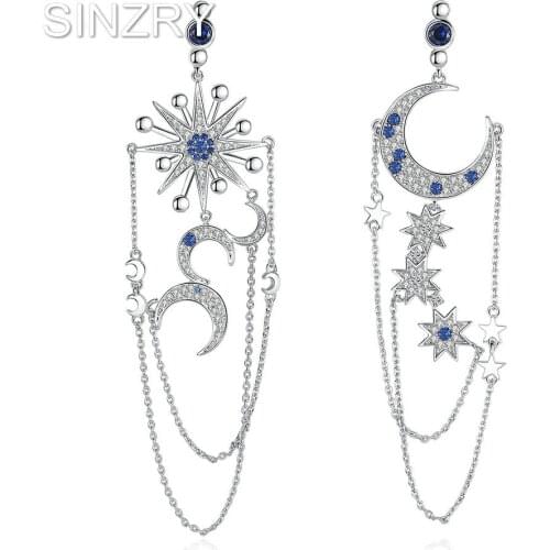 SINZRY personality cubic zircon uneven tassel drop earrings elegant brilliant new moon irregular party earrings