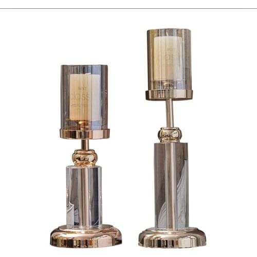 Modern Metal Candle Holders Glass Cups Windproof Metal Pillar Candle Holder Wedding Nordic Bougeoir Home Decor BY50ZT