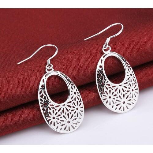 Special offer New pure 100% 925 Sterling Silver Earrings for Women Carved oval earrings party Gifts elegant lady Jewelry