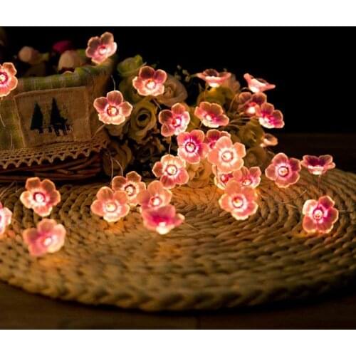 Cherry Blossom LED String Fairy Lights Flower Garland Warm Light Flowers For Indoor Wedding Christmas Home Decoration Cocina
