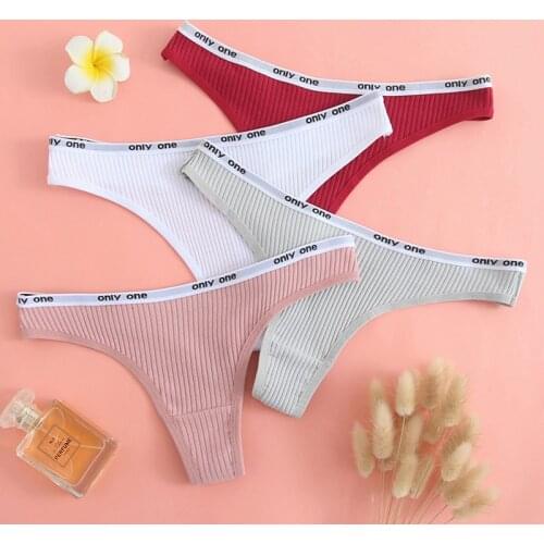 3Pcs / Set Women Fashion Thong Intimates Lingerie Pants Sexy Low-waisted Underwear G-string Briefs Fashion Panties Solid Color