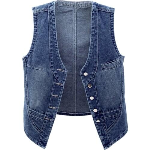 Vintage Denim Vest Jacket Women 2021 Spring Autumn New Korean Sleeveless Coat Black Female Casual Jeans Waistcoat All-match Tops