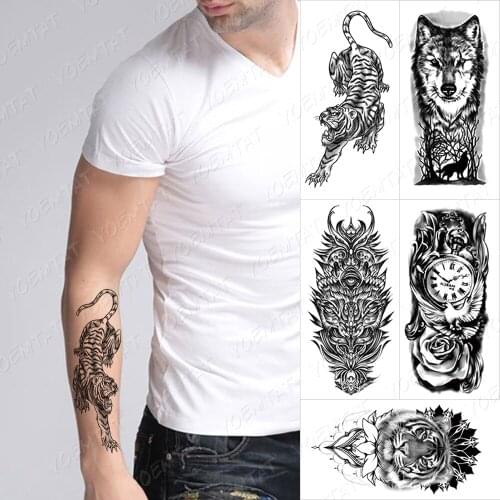 Waterproof Temporary Tattoo Sticker Tiger Old School Animals Flash Tattoos Prajna Sword Eagle Forest Body Art Arm Fake Tatoo
