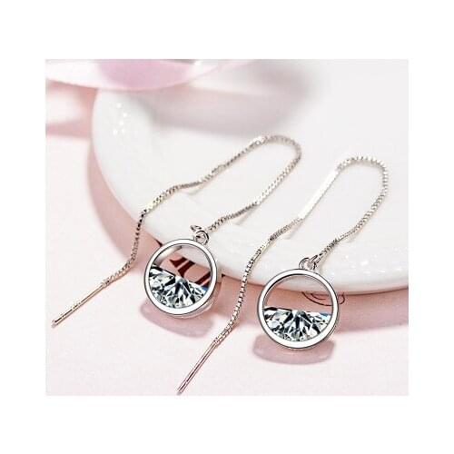 925 Sterling Silver Dazzling CZ Zircon Charm Earrings For Women Long Tassel Earrings Ear Line pendientes oorbellen brincos