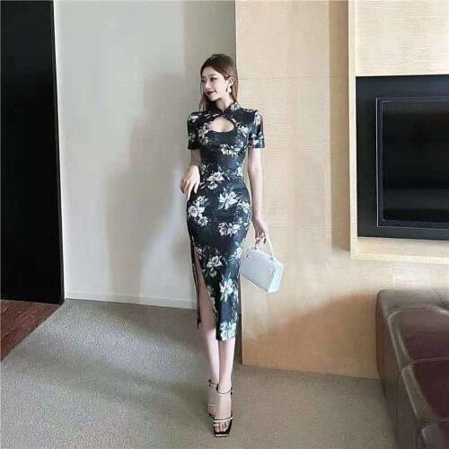 Women Classic Cheongsam Ladies Long Qi Pao Sexy Tight Evening Party Chinese Traditional Vintage Mandarin Collar Qipao Dress