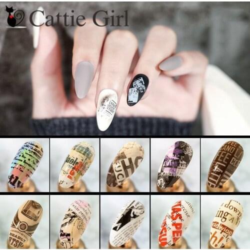 10 Rolls/Set Nails Foil Stickers Vintage Newspaper Design Manicure Angel Lover Nail Art Transfer Paper Nails Art Decals