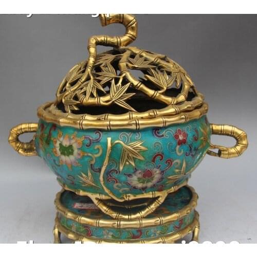 13" Cloisonne Enamel Gilt Bamboo Bamboos Shape Incense Burner Censer Incensory