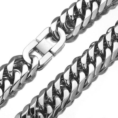 19/21MM Heavy Jewelry 316L Stainless Steel Silver Color Double Cuban Curb Chain Mens Unisexs Bracelet Or Necklace 7-40" Optional
