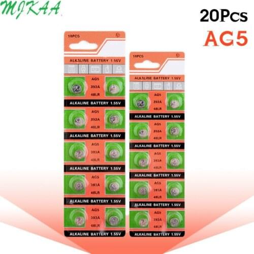 20pcs/pack AG5 LR754 393 SR754 193 Button Cell Coin Alkaline Battery 1.55V 393A 48LR G5A For Watch Toys Remote