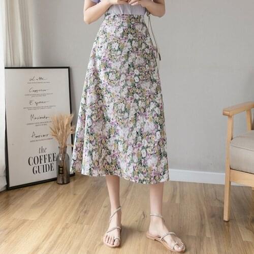 Capucines 2020 Fashion Floral Print Skirts Womens Summer Elastic Waist Casual Beach Skirts Elegant Midi Women Skirt Plus Size
