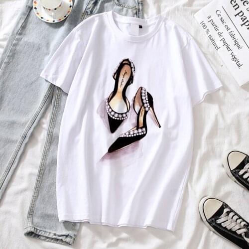 2021 Fashion Black High Heel Graphic Tees T Shirt Lady Luxury Make Up Paris Style TShirt Women Summer Tops Girl Hipster T-shirts