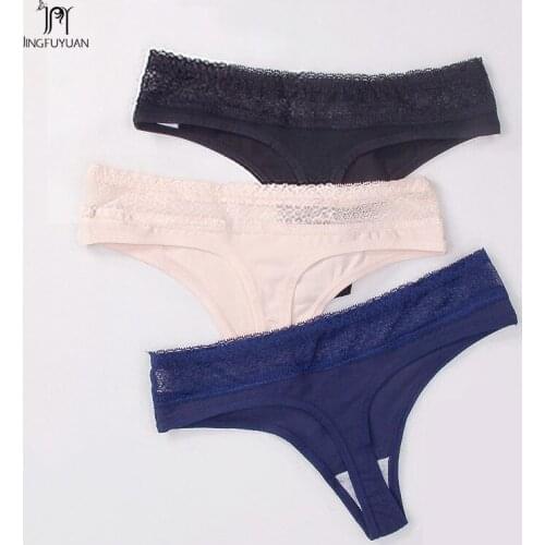 3 Pieces/set Women Briefs Cotton Thong with Lace Edge Female Panties Summer Bikini Panties G String Lace Women Underwear