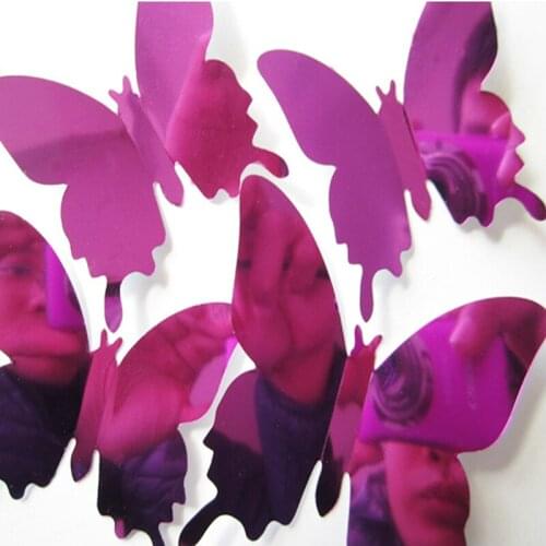 12PCS/Lot PVC 3D Mirrors Butterfly Decorative Stakes Wind Spinners Garden Decorations Simulation Butterfly