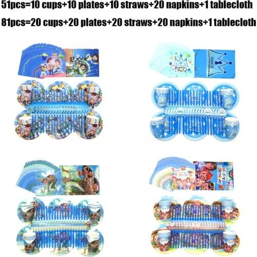 51Pcs Toy Story Moana Cartoon Theme Birthday Party Decorations Supplies Cup Plate Straws Napkin Tablecloth Disposable Tableware