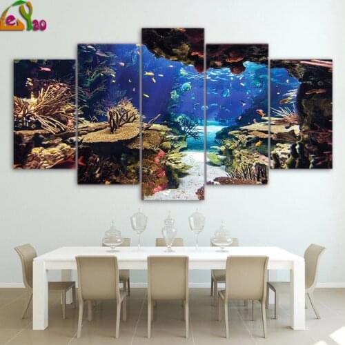 5d Diamond Painting Art Home Decor 5 Panel Sea World Landscape For Living Room Home Decoration Multi-Picture Diamond Embroidery