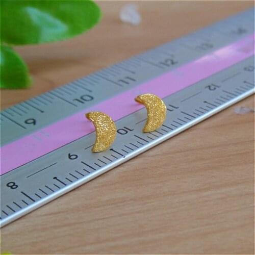 999 Real 24K Yellow Gold Earrings Women Luck Brush-finished Moon Stud Earrings 0.68g 4mmW Beauty Women Earrings