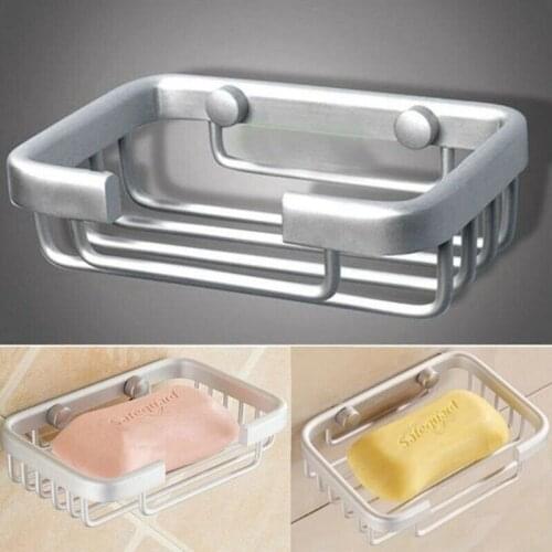 Bathroom Shower Dish Soap Aluminium Holder Wall Mounted Bath Square Basket