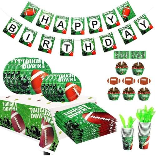 American Football Rugby Theme Party Decoration Tableware Paper Cup Plate Napkins Banner Baby Shower Kids Birthday Party Supplies