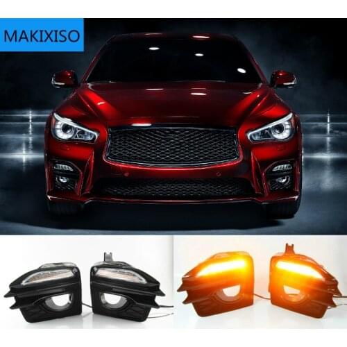 Car Front Fog Lights Grille Cover + LED Daytime Running Light Lamp For Infiniti Q50 Sport 2014-2017 Signal day lights