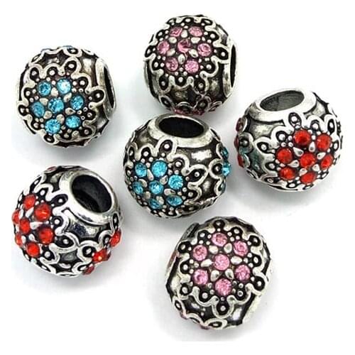 Free shipping 2017 new 20pcs 11mm big hole mix colors rhinestone round beads fit European bracelet DIY
