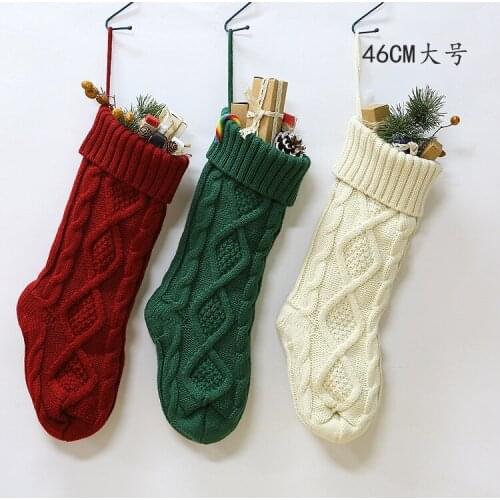 Large 46CM Knitted Wool Home Decoration Candy Bag Socks Set Diamond Gift Bag Socks Ornament Christmas Socks Set