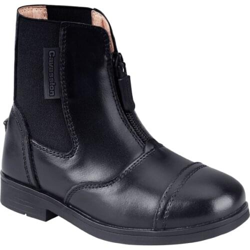 Black Children Adult Same Style Short Barrel Front Zipper Leather Riding Shoes 26-45 Size