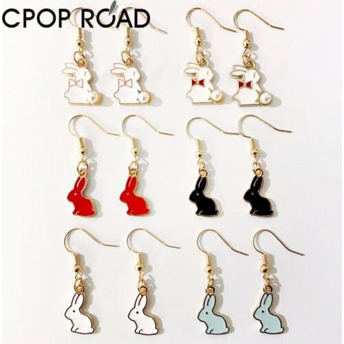 Cpop Easter Bunny Alloy Dangle Earrings for Women Girl Funny Gift Cute Multi Colors Small Rabbit Pearl Earrings Easter Jewelry