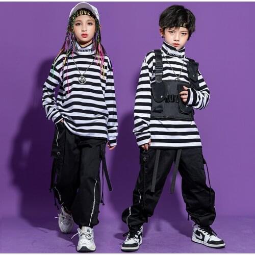 Vestido para niño de Hip hop parte superior de rayas altas pantalones de camuflaje táctico informal niña, niño, Vestido de baile