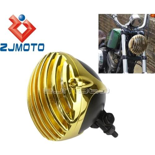 Motorcycle 4-3/4" Grille Headlamp 4.75" Scalloped Headlight For Harley Honda Cafe Racer Scrambler Chopper Bobber Custom