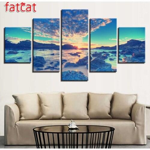 FATCAT Sunset ocean view Diy Diamond Painting 5 piece Full Square Round Drill 3D Diamond Embroidery landscape home Decor AE1521