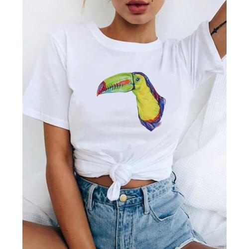 Graphic Tees Tops Toucan Cartoon Tshirts Women Funny T Shirt O-neck T-shirt White Tops Casual Short Camisetas Mujer_T-Shirt