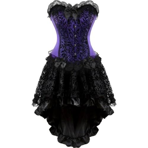 Corset Skirt for Women Steampunk Classic Corsetto Mujer Lace Overlay Princess Overbust Bustier Dress Cowgirl Party Clubwear