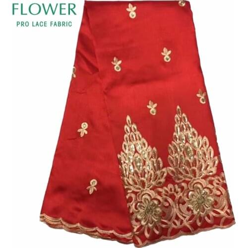 Red Color George African Lace Fabric 2020 High Quality Nigeria George Silk Lace Material Gold Line Lace Guipure Embroidery Laces