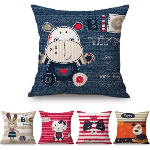 Cute Cartoon Baby Animals Puppy Bunny Cat Bear Home Decorative Sofa Throw Pillow Case Cotton Linen Kids' Room Car Cushion Cover