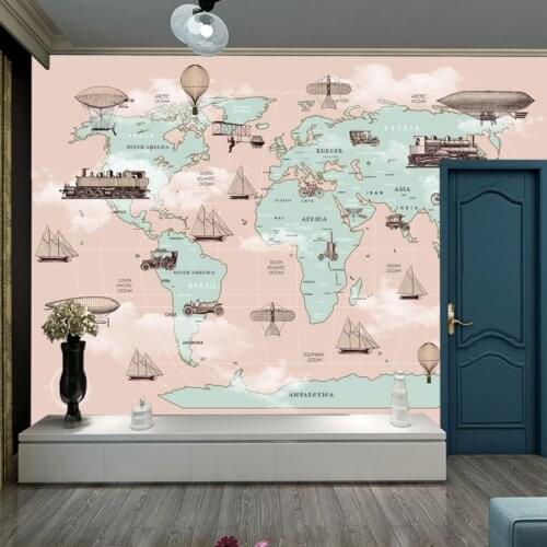 World Map Pattern Cartoon Kids Planes Wallpapers for Living Room Bed Walls in Rolls Sticker Home Decoration Peel Stick Furniture