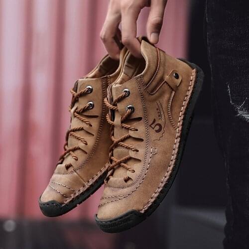 2021 Leather Men Shoes Casual Luxury Comfortable Lace-up Men Loafers Shoes Breathable Flat Footwear Soft Brown Spring Big Size