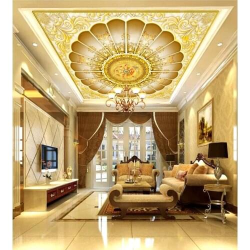 Gold pattern nine fish map transport ceiling mural Ceiling Wall Painting Living Room Bedroom Wallpaper Home Decor