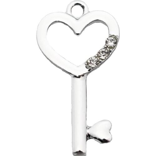 Newest 20pcs/lot Crystal key Dangle Charms Lobster Clasp Hanging Charm For Bracelet&Pendant Floating Charms Jewelry