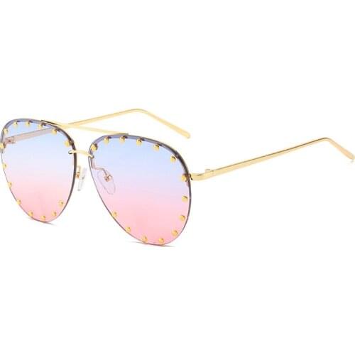 2020 New Fashion Rimless Pilot Sunglasses Women Vintage Luxury Brand Design Diamond Cutting Lens Rivet Sun Glasses For Female